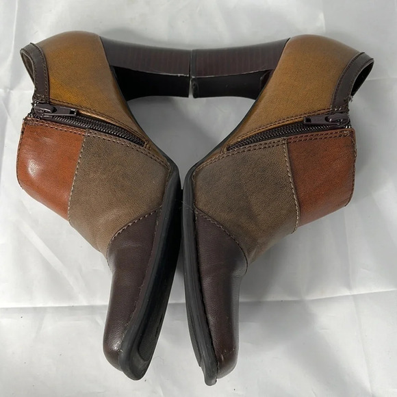 5/$25 Y2K Brown Patchwork Booties Faux Leather Square Toe Size 7.5 *As Is* - Picture 5 of 11